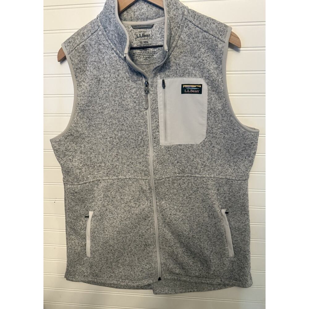 LL Bean Womens Size XL Knit Fleece Full Zip Vest in Mottled Gray